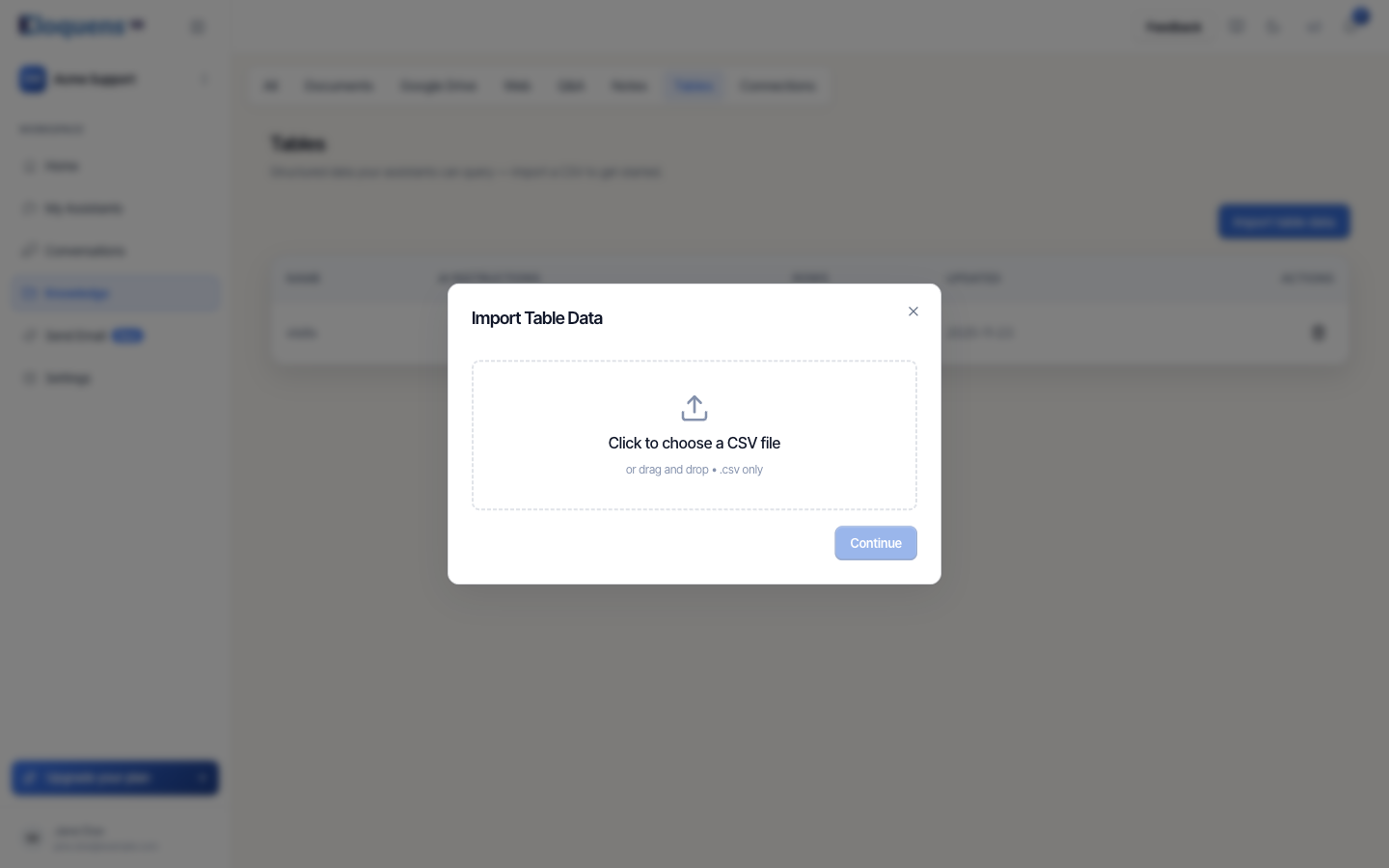 The Import Table Data dialog at the file step