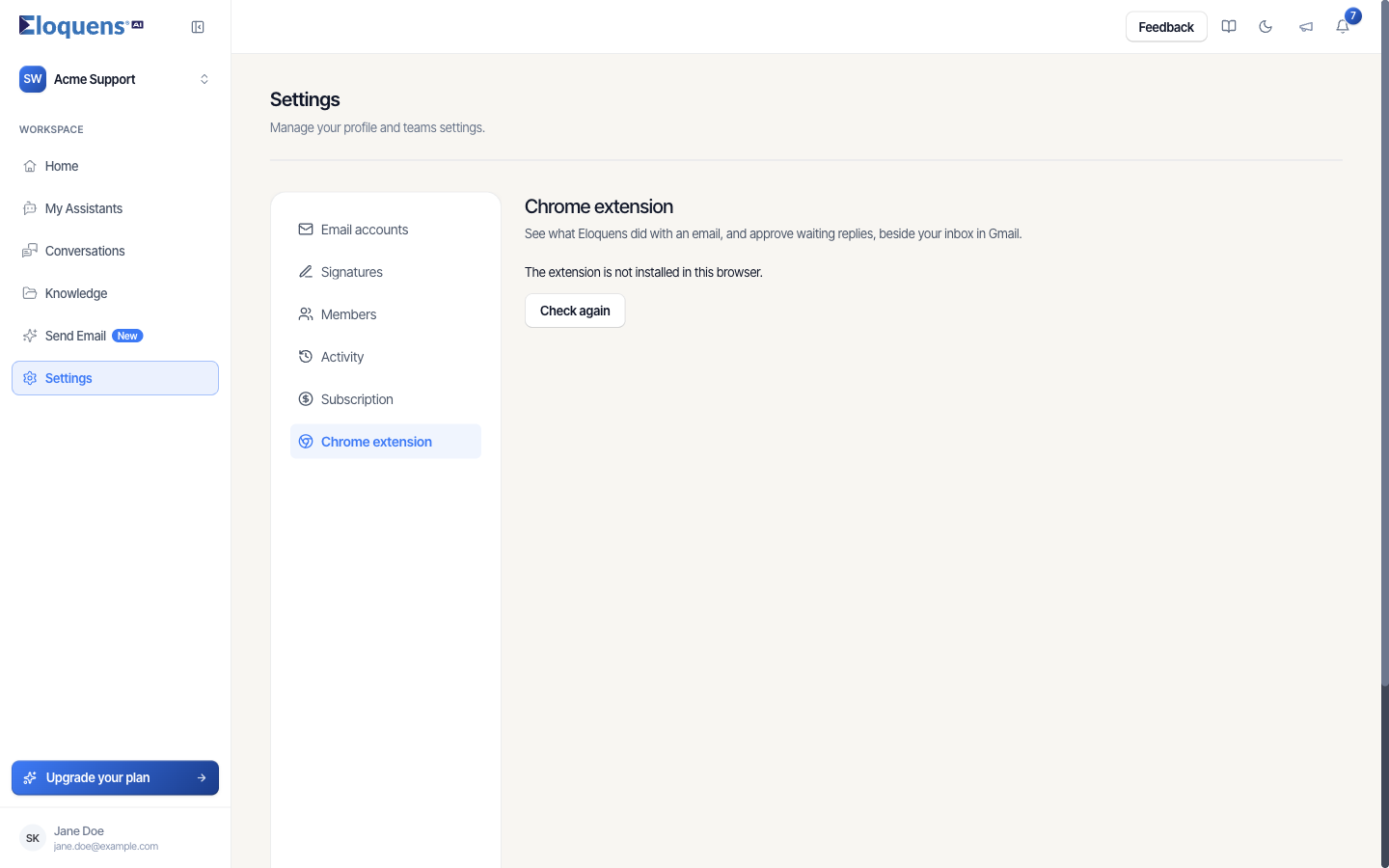 The Chrome extension tab in Settings before the extension is installed
