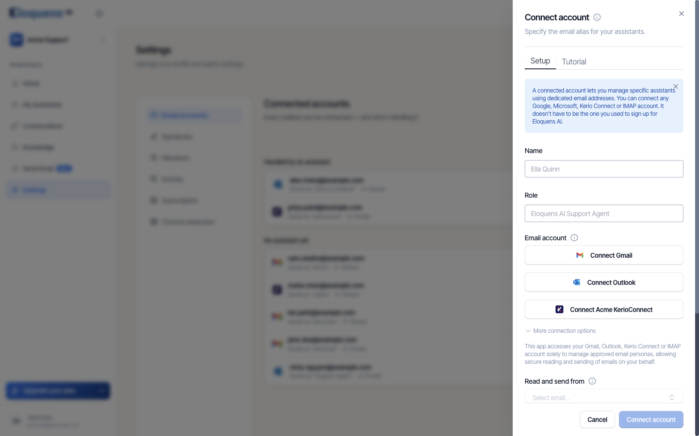 The Connect account sheet with the provider buttons