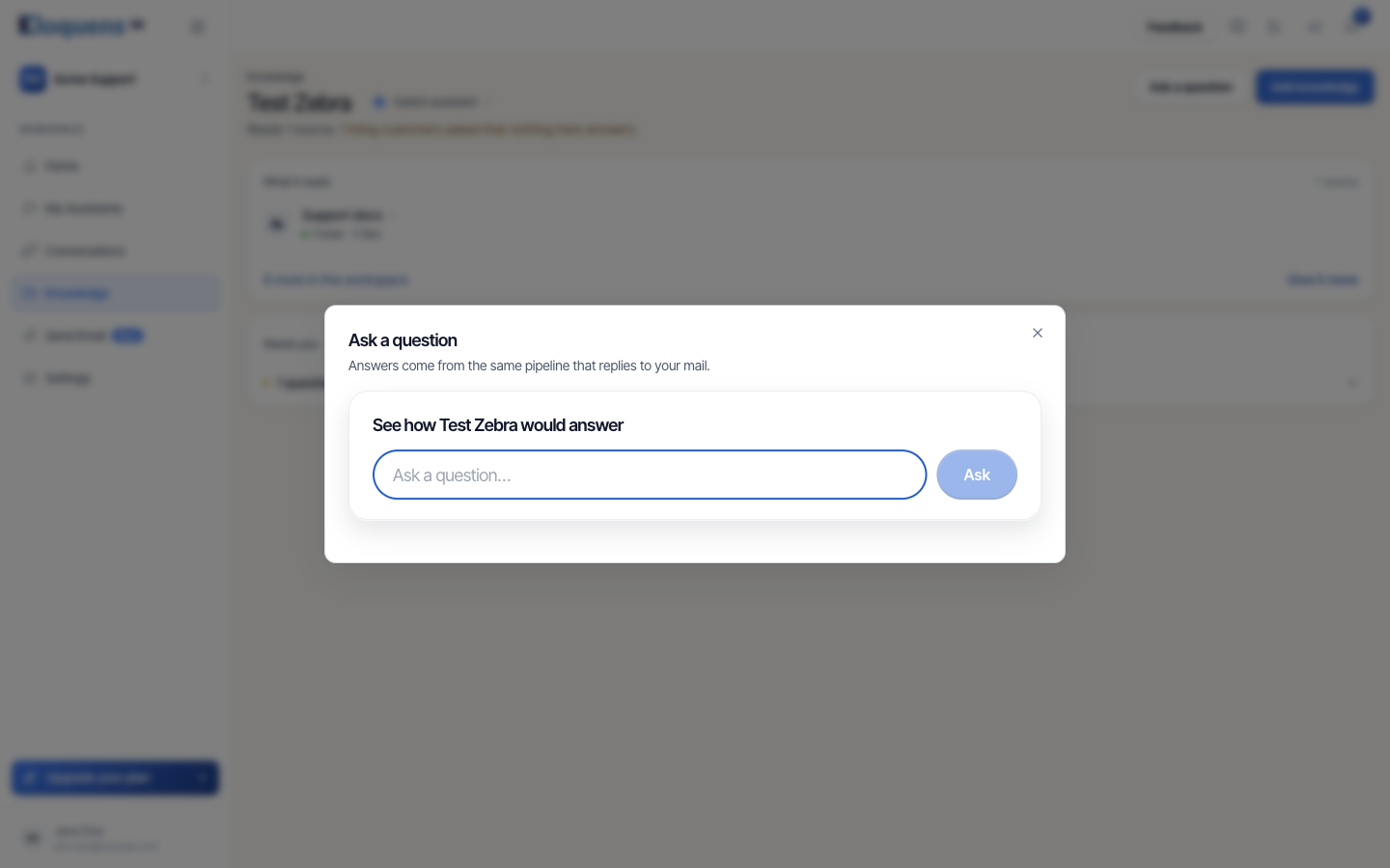 The Ask a question dialog before a question is typed