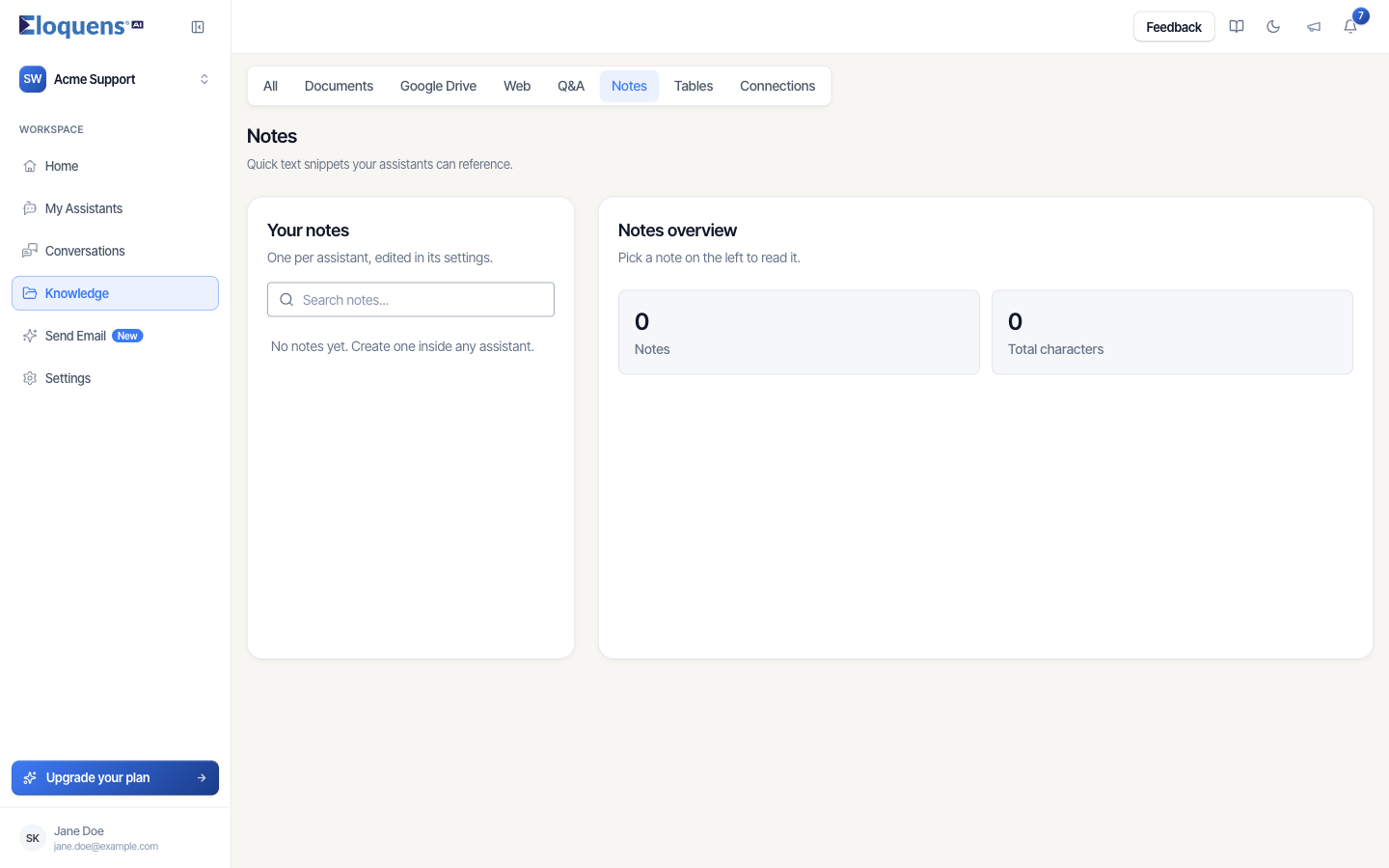 The Notes page with Your notes and Notes overview