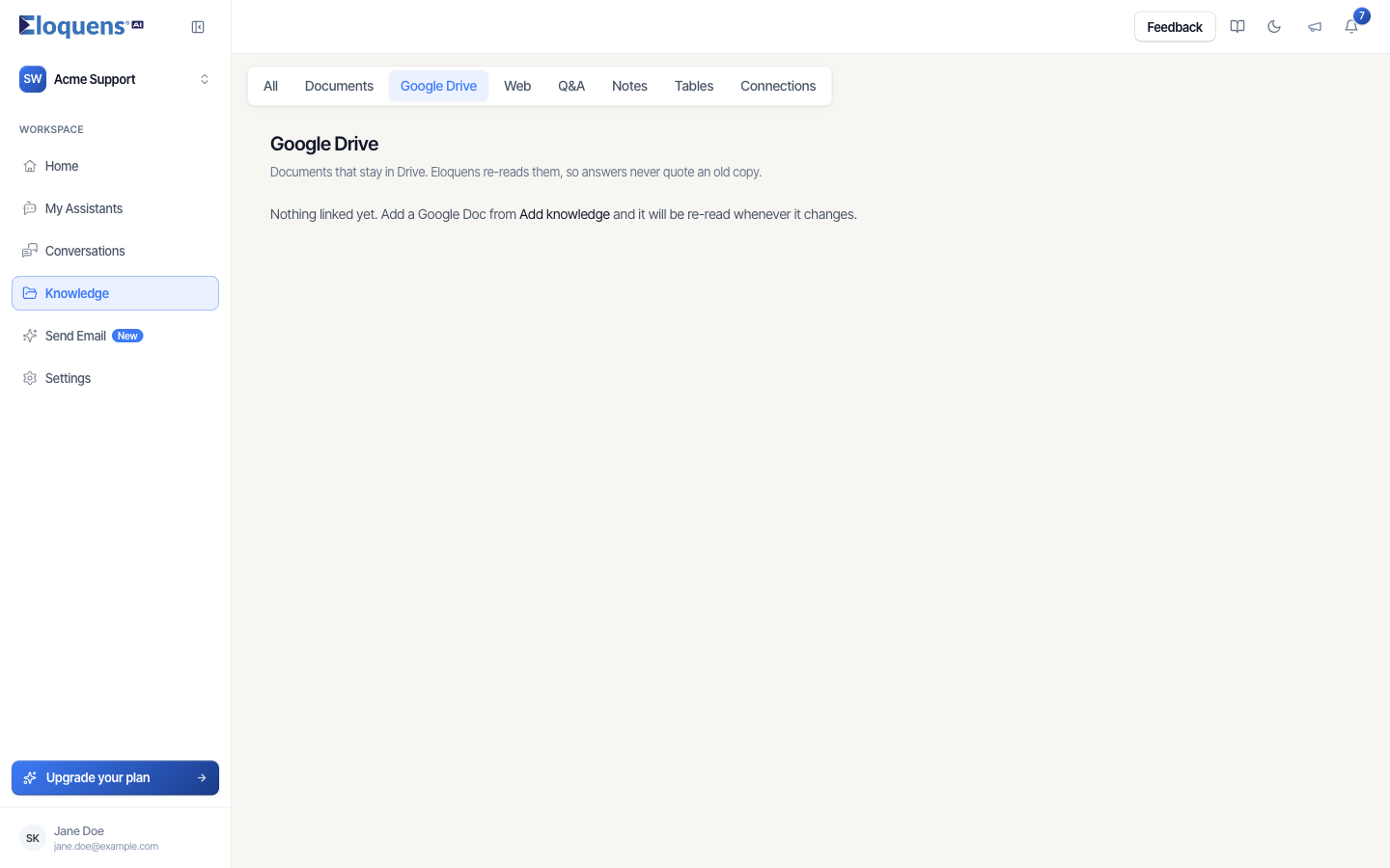 The Google Drive page before any document is tracked